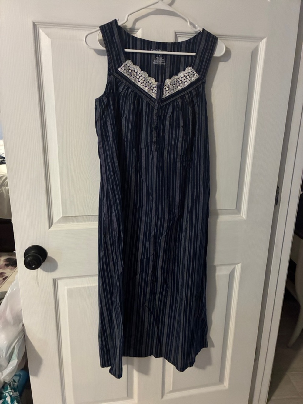 croft & barrow Navy Blue Striped Sleeveless Nightgown with Lace Trim